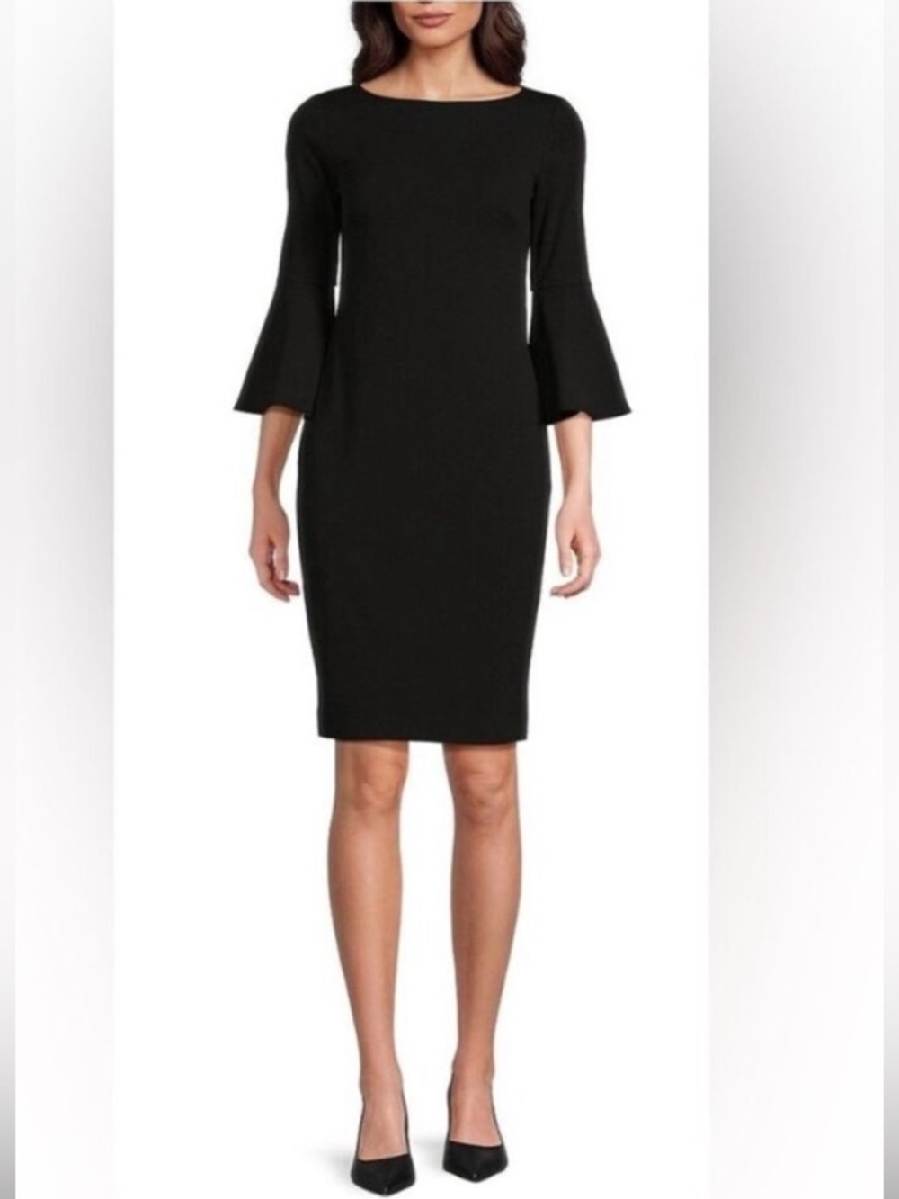 🛍️ Calvin Klein Black Bell-Sleeve Midi Dress Like New Size 8
